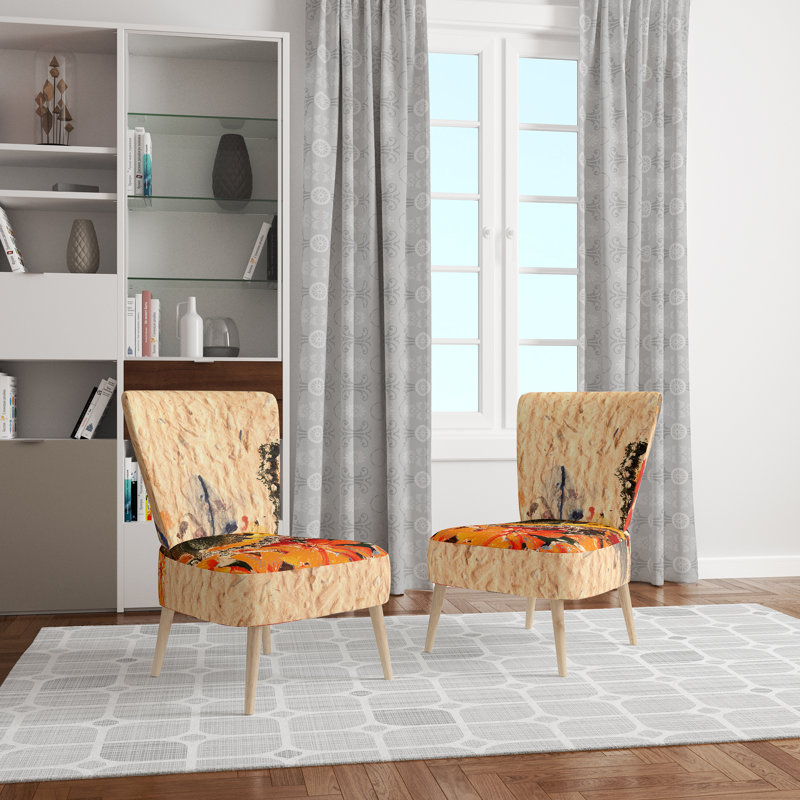 Upholstered Floral Side Chair - Modern floral Accent Chair, Floral Brown Polyester Blend 1