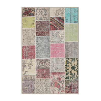 Tapis gris/rose/beige contemporain