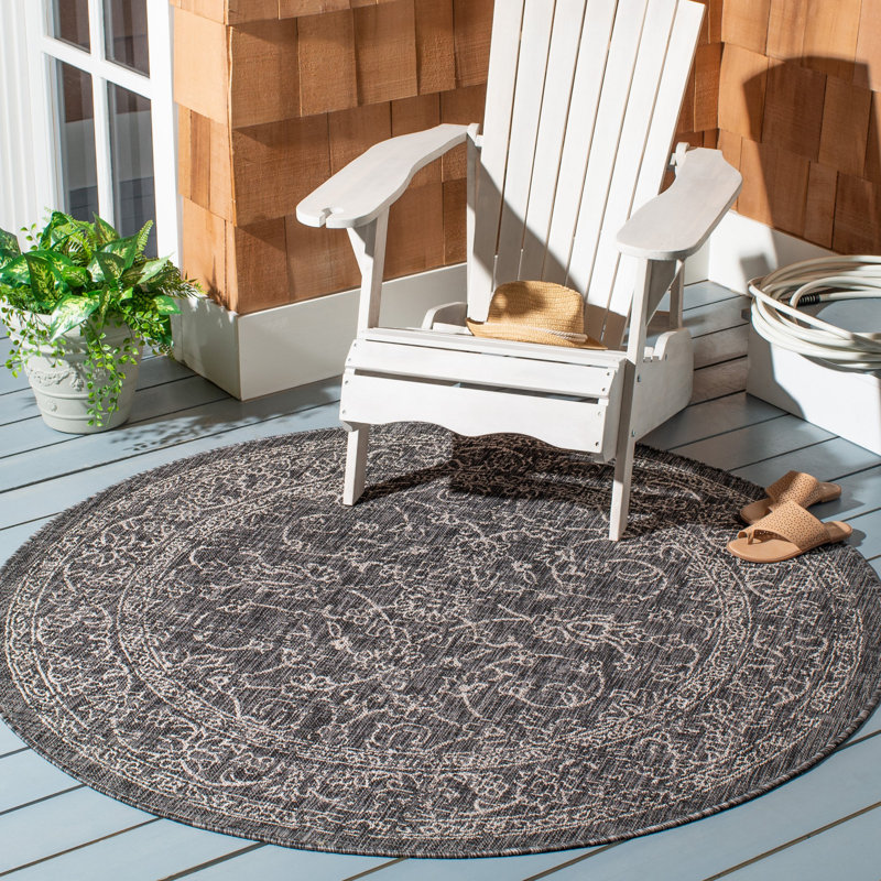 Tapis d'intérieur / extérieur Amedee Performance, Round 5'3", Black/Ivory