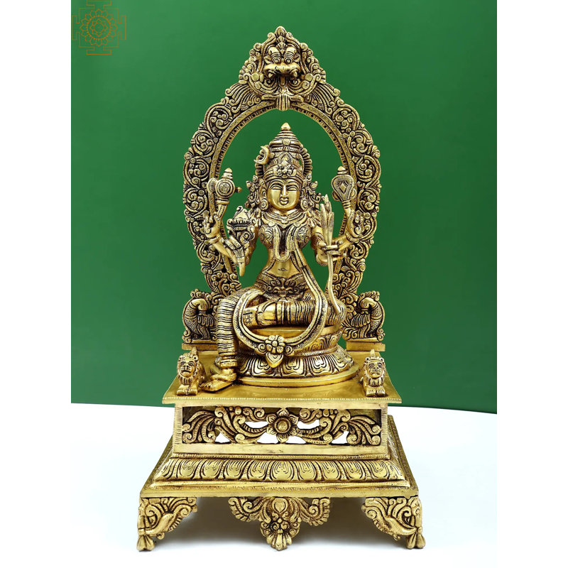 Statue déesse laiton de 20 po Rajarajeshwari (Tripura Sundari) - déesse tantrique Mahavidya fabriquée à la main sur un trône orné de lotus pour une décoration spirituelle
