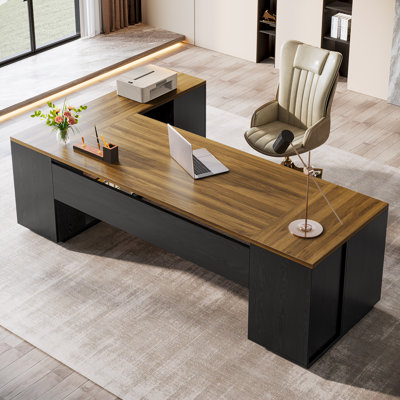 85.8" L-Shaped Executive Desk with File Drawers