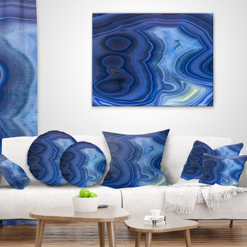 Blue Agate Stone Design - coussin imprimé abstrait, 16 po x 1 po, Coussin décoratif