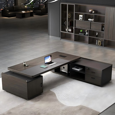 Bureau 78,74 po moderne en forme de L en bois brun