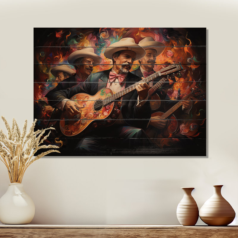 Mexique Mexique, mélodie musicale II sur bois, H 30 po x l 40 po x P 0,78 po
