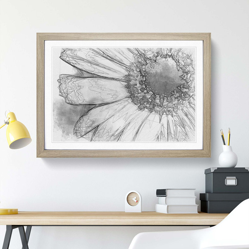 Pretty Flower in Abstract - Picture Frame Graphic Art Print, Oak, 35cm H x 50cm W x 2cm D