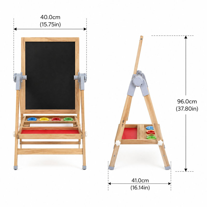 Chevalet en bois pour enfants, chevalet d'art à double face avec tableau blanc et tableau noir, finition bois naturel