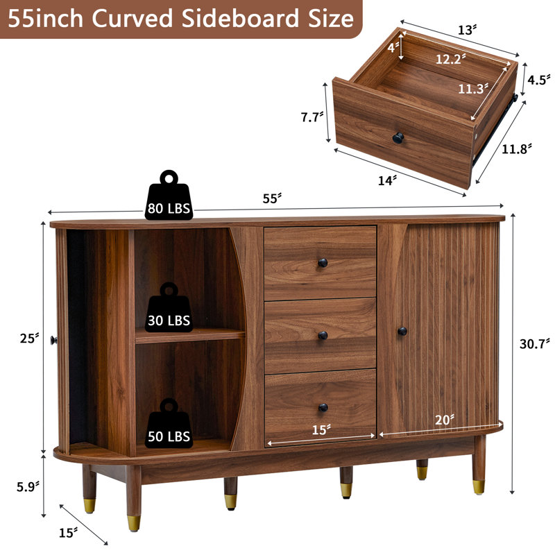 55" Sideboard with Drawer & Tambour Door