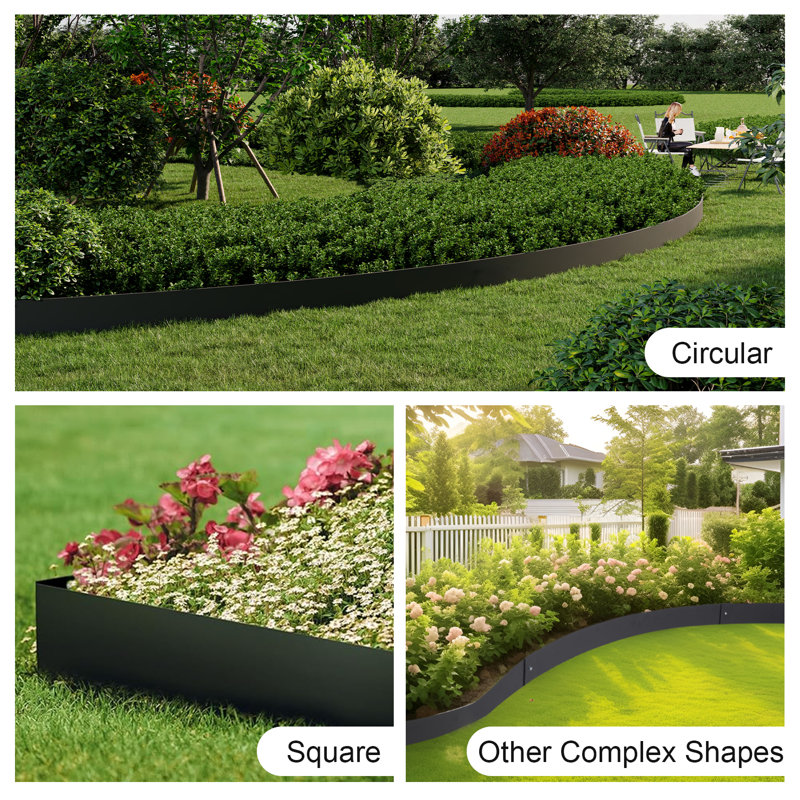 Bordure de paysage en acier, paquet de 8 bordures de jardin en acier, bandes de L 40 po x H 6 po, bordure de marteau avec 8 pinces, bordure de paysage pliable en métal pour cour, jardin, pelouse