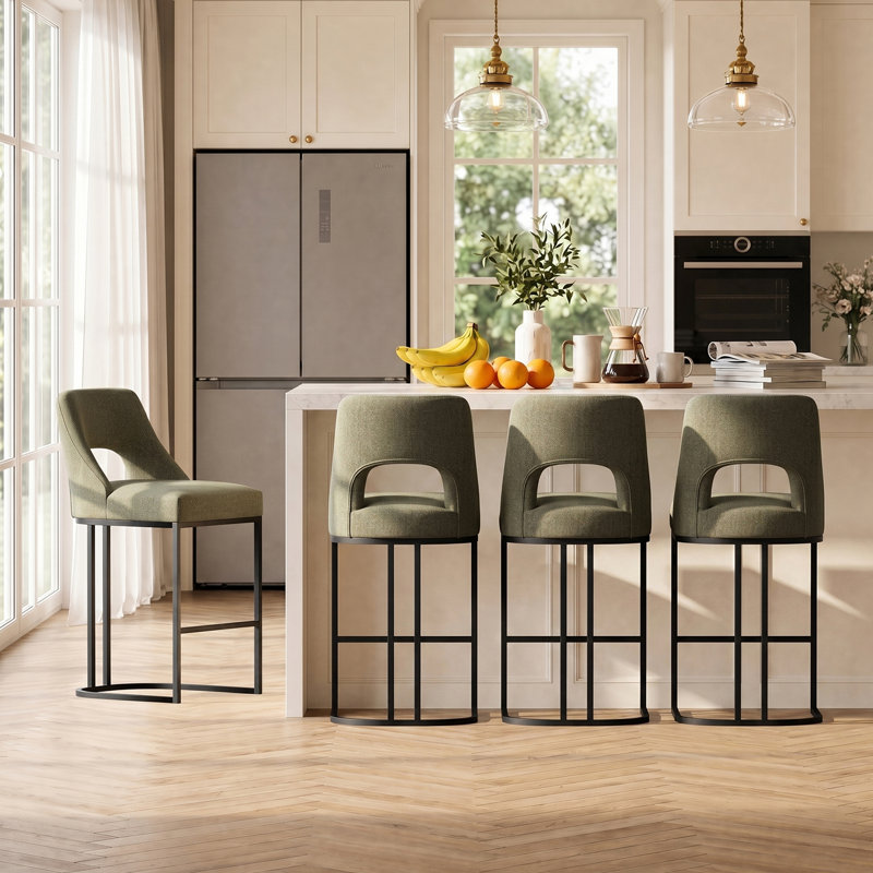 Tabouret de bar moderne à hauteur de comptoir 26,7 po avec structure en métal, Black, Green