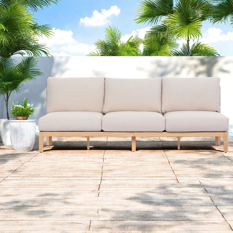Canapés de patio durables, salon d'extérieur moderne en bois d'acacia de 73 pouces