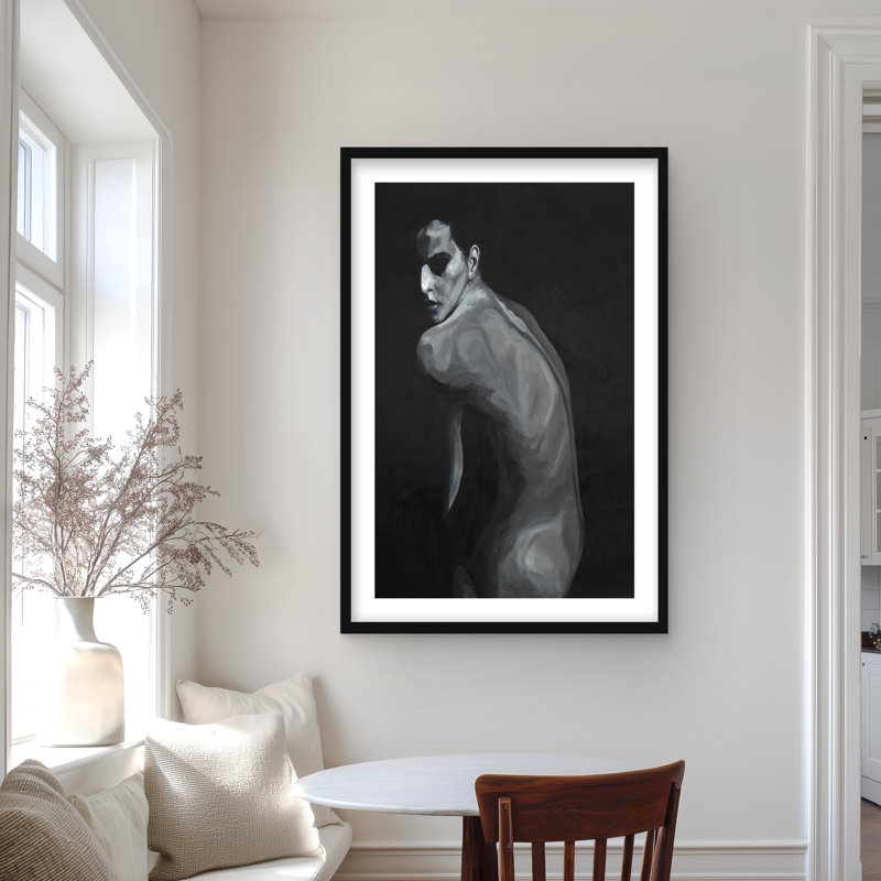 Dénudé - imprimé mat noir et blanc encadré pour la décoration intérieure, H 36 po x l 24 po, Noir