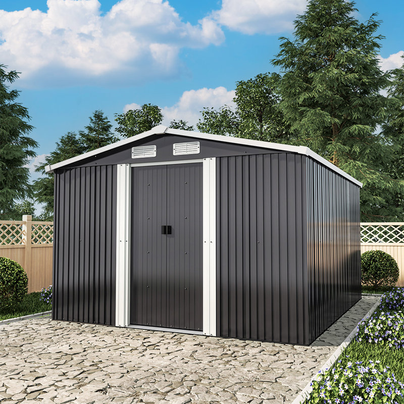Asean 8 ft. W x 10 ft. D Metal Apex Tool Shed, Black