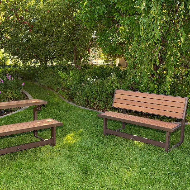 Mocha Brown Polystyrene Convertible Outdoor Bench with Steel Frame