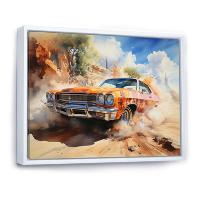 Orange Muscle Car On Offroad - Muscle Car, reproduction d'art sur toile