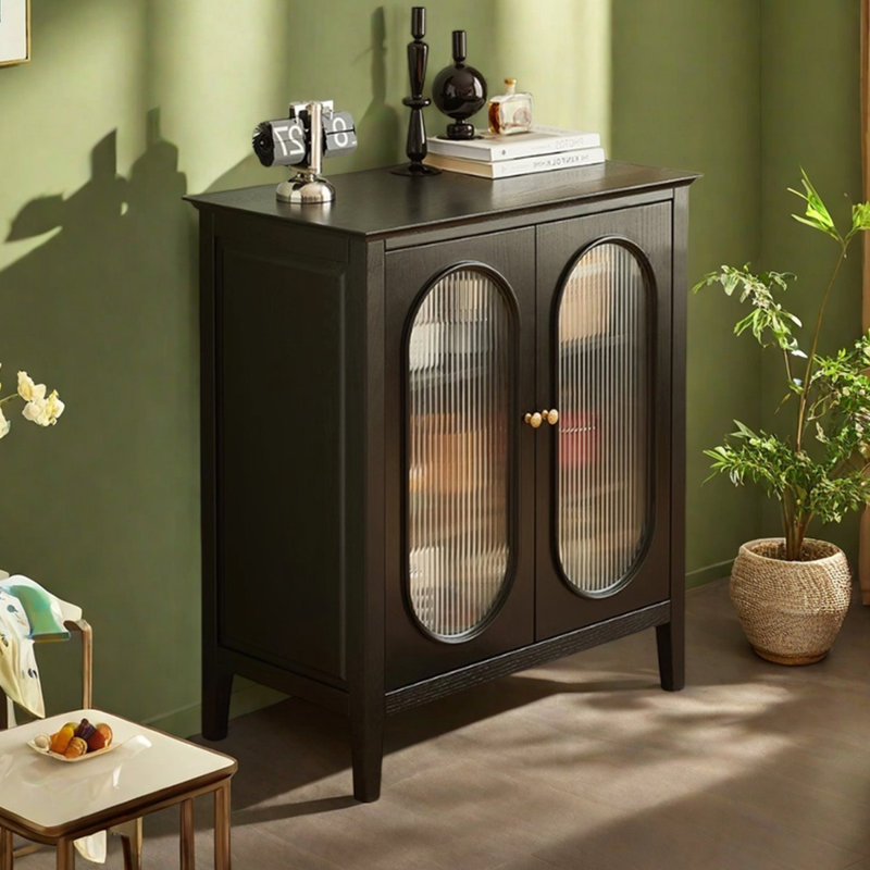 Modern simple double door glass accent cabinet, Black