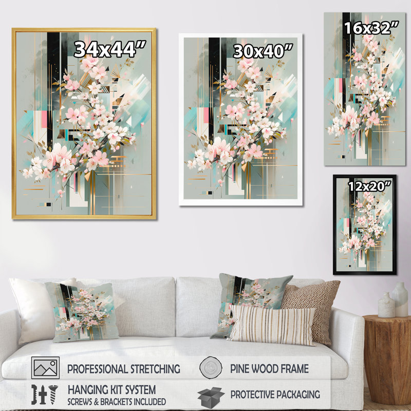 Modern Pink Cherry Blossom Bold Stripes IV - Cherry Blossom Canvas Art Print, Toile tendue, H 44 po x l 34 po x P 1,5 po
