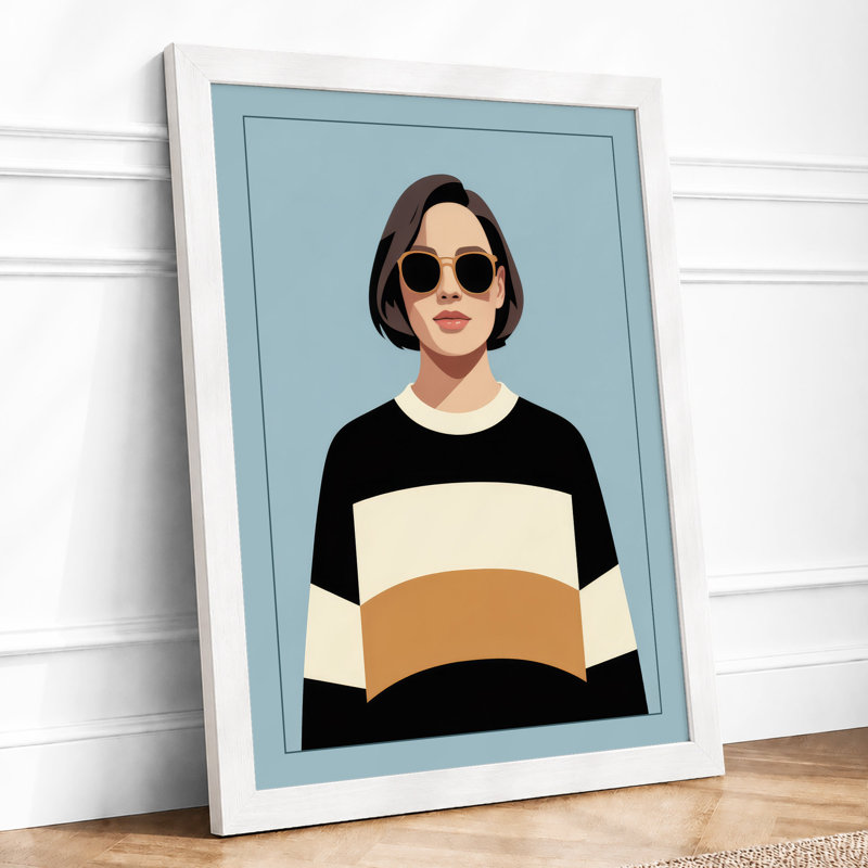 Sunglasses Portrait Modern - Framed Print, A3 - 42.0 x 29.7 cm, White