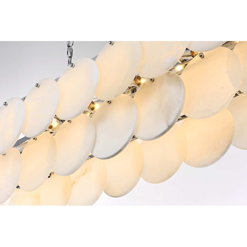 Lustre en albâtre de 48 pouces Ikeny, H 10 po x l 48 po x P 12 po, Chrome chrome, 20 lumières