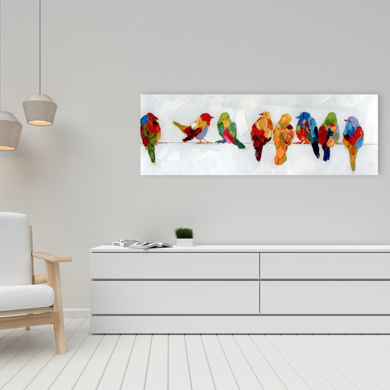 Oiseaux colorés sur toile métallique | Chambre d'oiseau à décor bleu