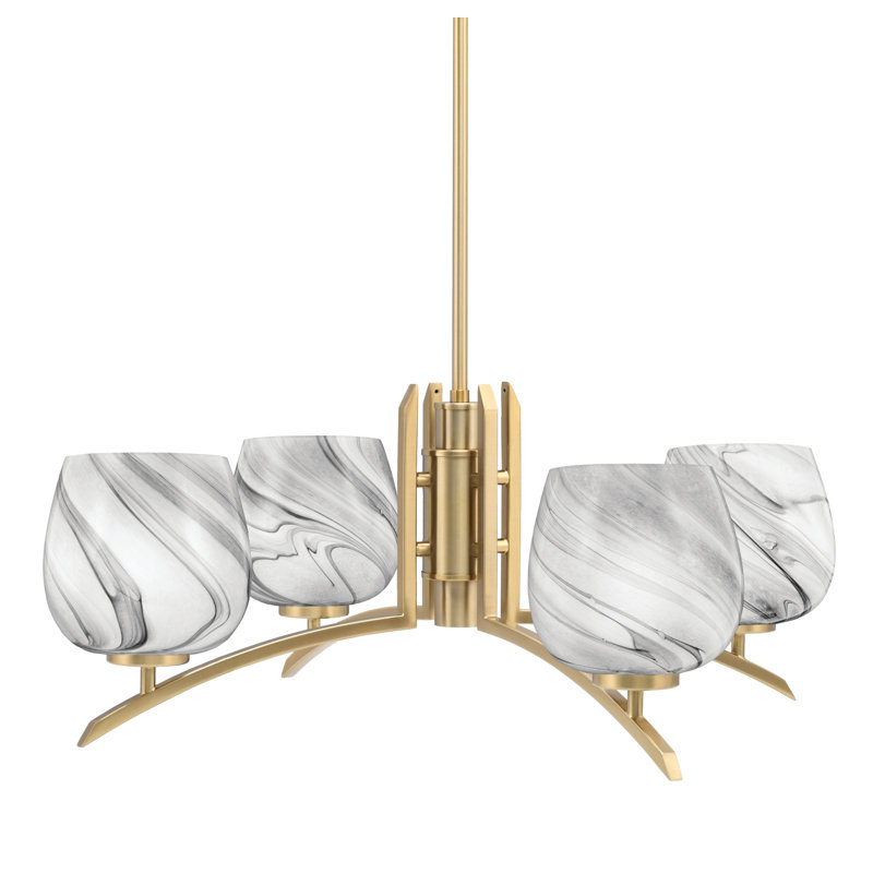 Lustre lumineux avec verre tourbillon onyx 6 po, H 58,25 po x l 27,5 po x P 27,5 po, Laiton New Age, 4