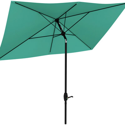 Parasol de 6,5 pi x 10 pi pour patio, film de protection, manivelle et inclinaison réglable, parasol d'extérieur rectangulaire bleu sarcelle, protection et inclinaison