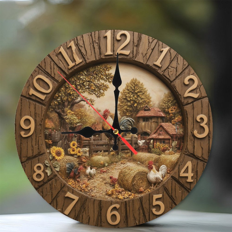 Horloge avec scène de ferme et coq