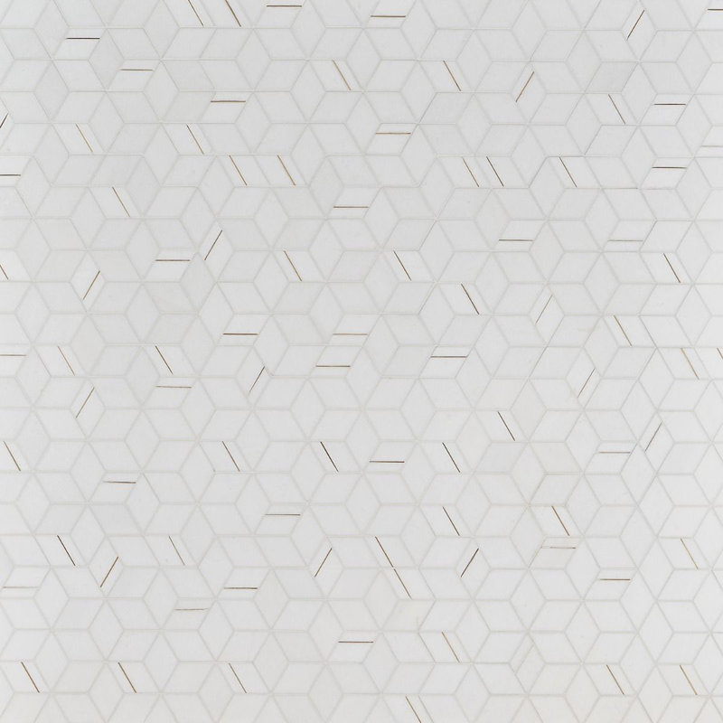 Utopia 14" x 12" Marble and Brass Geometric Mosaic Wall Tile (1.11 Sq. Ft. / Sheet), Thassos