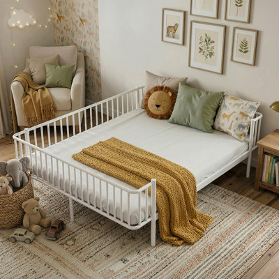 Metal Daybed with Steel Slat Support, Queen Sofa Bed Frame, No Box Spring Needed, Sturdy & Space-Saving,White
