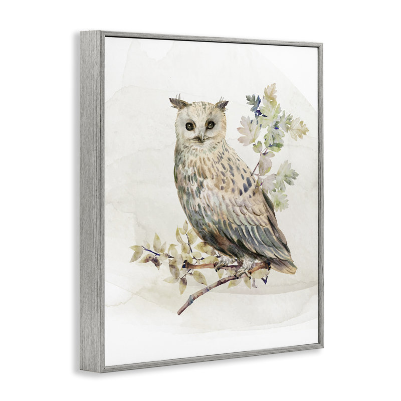 Hibou de forêt avec giclée encadrée de feuillage, design par CAD Designs, H 14 po x l 11 po, Giclée de ferme grise encadrée