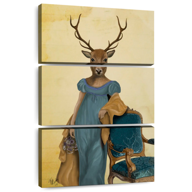 Cerf Brampt en robe bleue, H 65 po x l 42 po