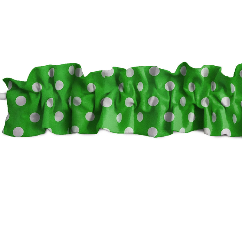 Cantonnière sur mesure en mélange de coton à pois, L 144 po x L 9 po, Blanc / vert