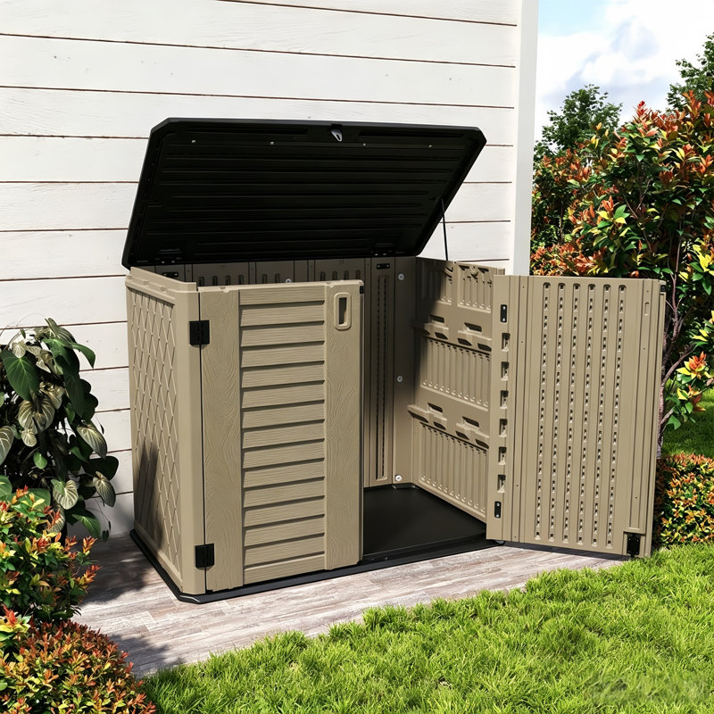 Decksplore 255 Gallons Resin Outdoor Storage Cabinet, Waterproof & Lockable, Brown