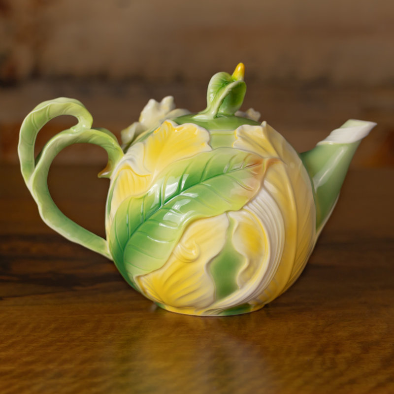 Théière décorative décorative 9 "Lilly", Vert / jaune