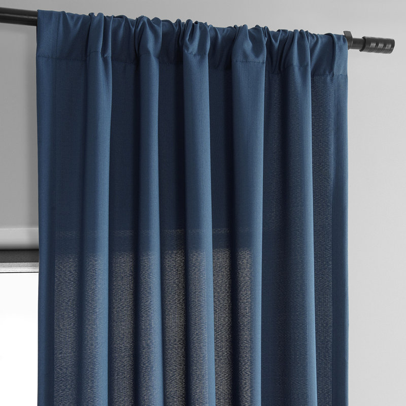 Chittick Dobby Linen Light Filtering Curtains - Single Panel Drapes (1 Panel), Deep Blue, 50" W x 96" L