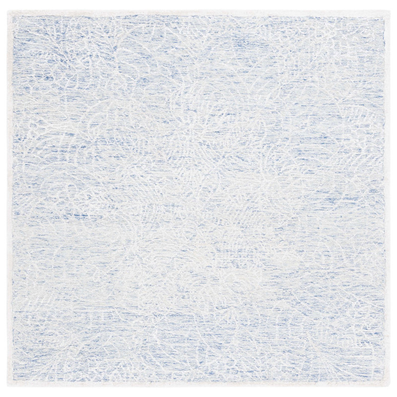 Gorete Hand Tufted Wool/Bamboo Silk/Cotton with Cotton Backing Floral Rug in Blue/Ivory, Square 6'