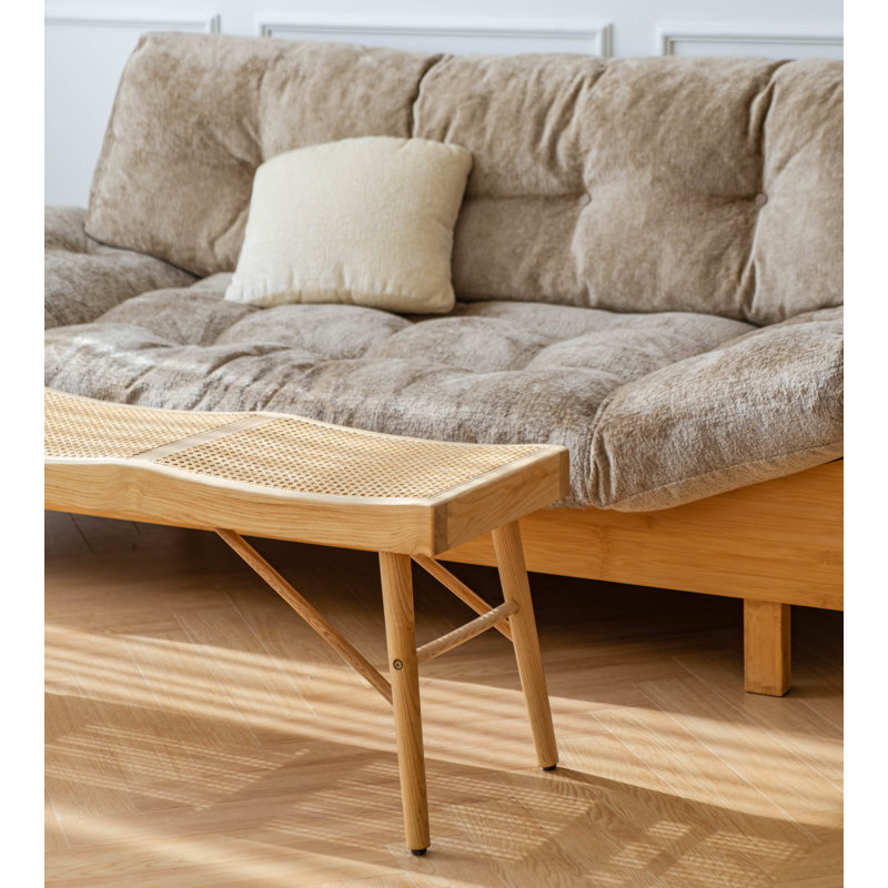 Banc en bois massif et canne Brylynn, Naturel