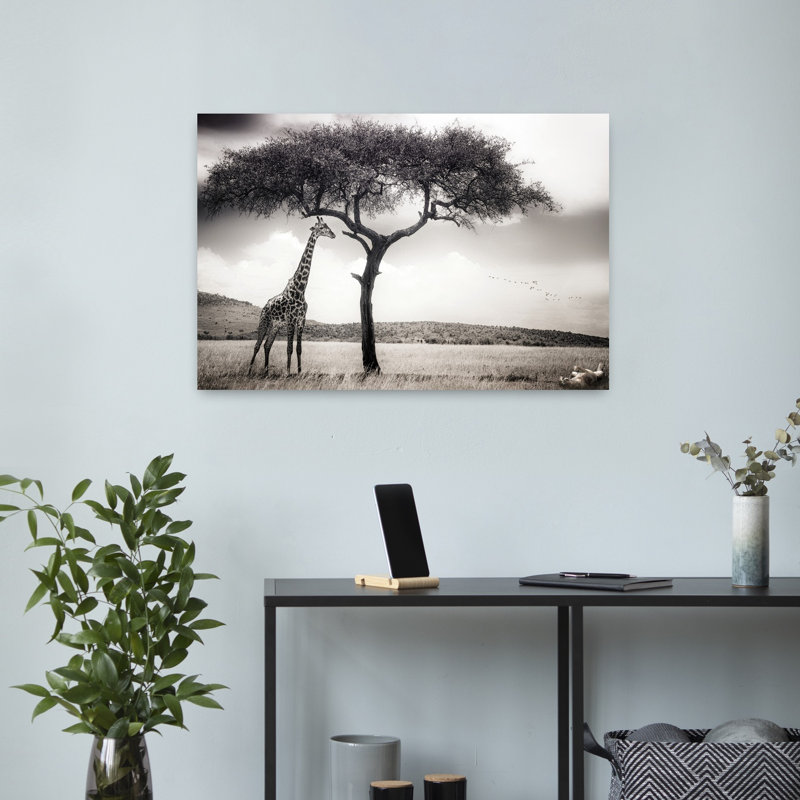 Art contemporain contemporain, paysage de lion de girafe abstrait, H 16 po x l 24 po