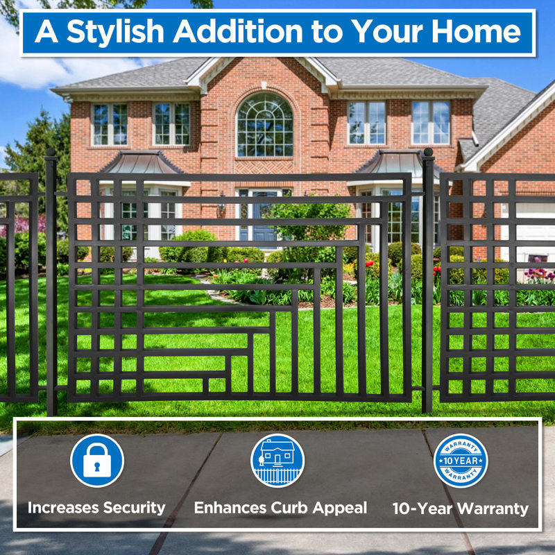 Kyiv Style Black Steel 8x5 ft Ornamental Fence Panel