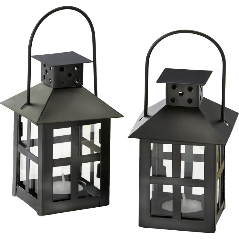 Tabletop Lantern, Black, 3" W x 3" D x 6.69" H