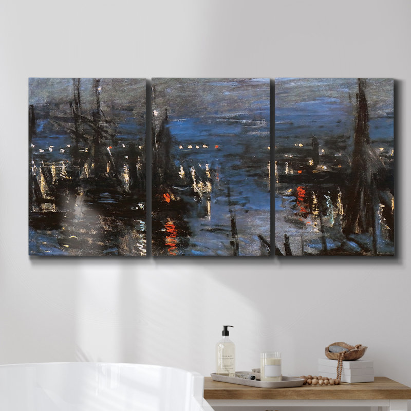 «Black and White Waves II» sur toile, reproduction de 3 pièces, H 27 po x l 54 po x P 2 po