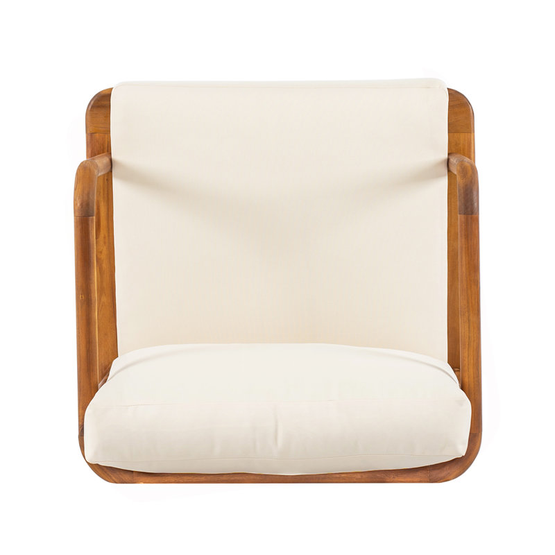 Ensemble de 2 fauteuils club en acacia avec coussins crème