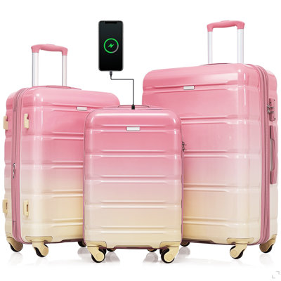 Luggage Set of 3, 20-inch with USB Port, Airline Certified Carry-on Luggage  , ABS+PC Hard Shell Luggage with Spinner Wheels