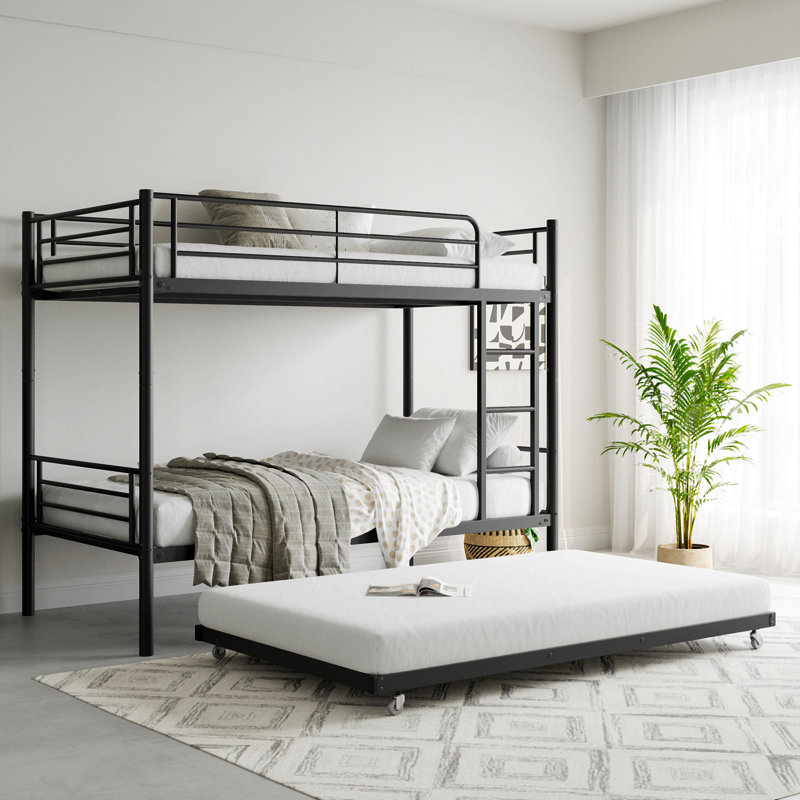 Lit superposé simple avec lits superposés en métal avec échelle et garde-corps sur toute la longueur, sans bruit, sans sommier tapissier, noir