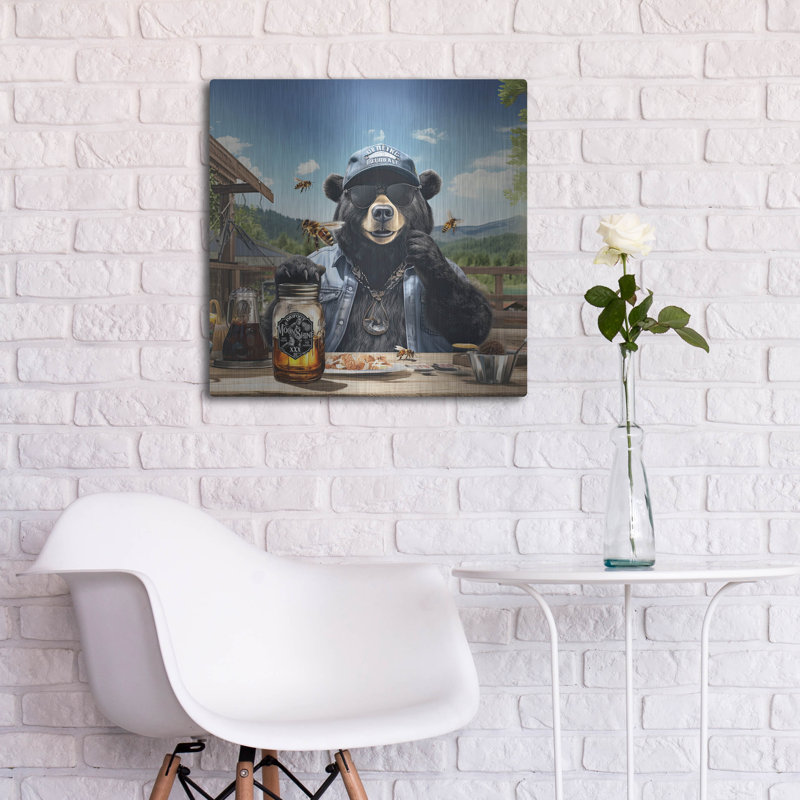  «Cool Bear Moonshine Buzz» par Jim Baldwin, art mural en métal, 24 po x 24 po, H 24 po x l 24 po
