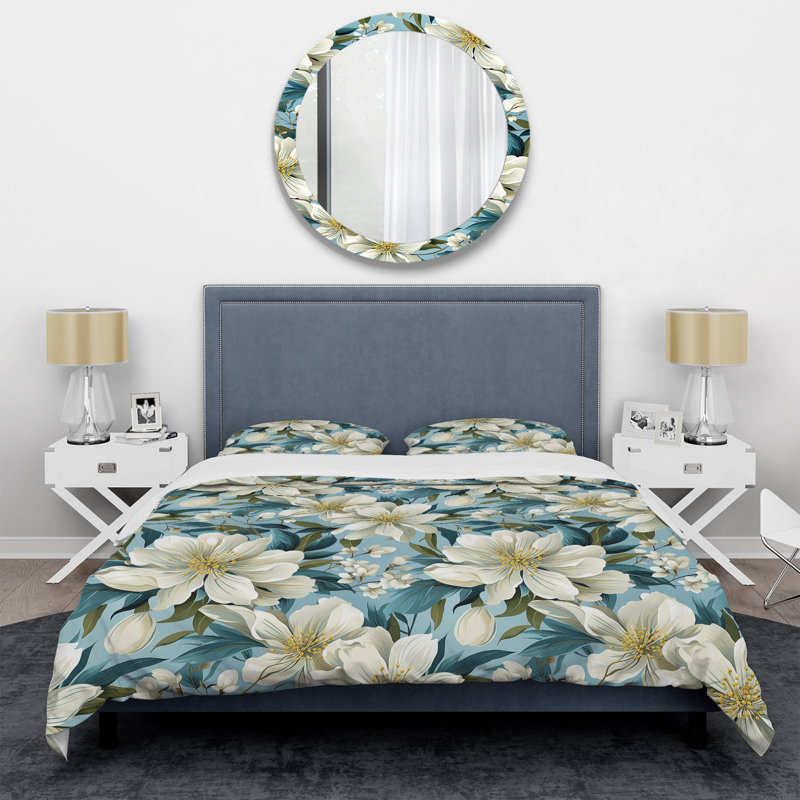Ensemble de housse de couette à motif floral Blue Coastal Blossoms, Housse de couette pour très grand lit et 2 très