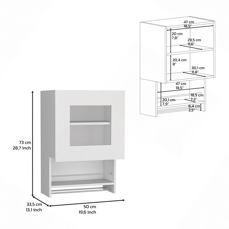 Kitchen Wall Cabinet 29" H, With Towel Rack And Spice Rack, One Door, Two Internal Shelves
