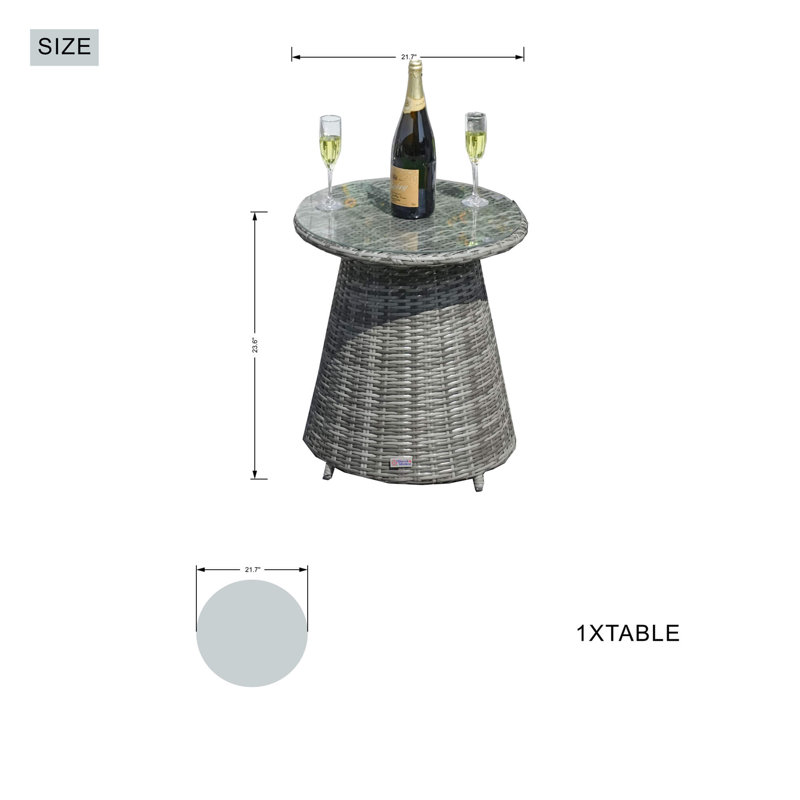 Abrihome 3-piece Outdoor Bistro Set With Round Pe Wicker Table And Cushioned Chairs, Gray