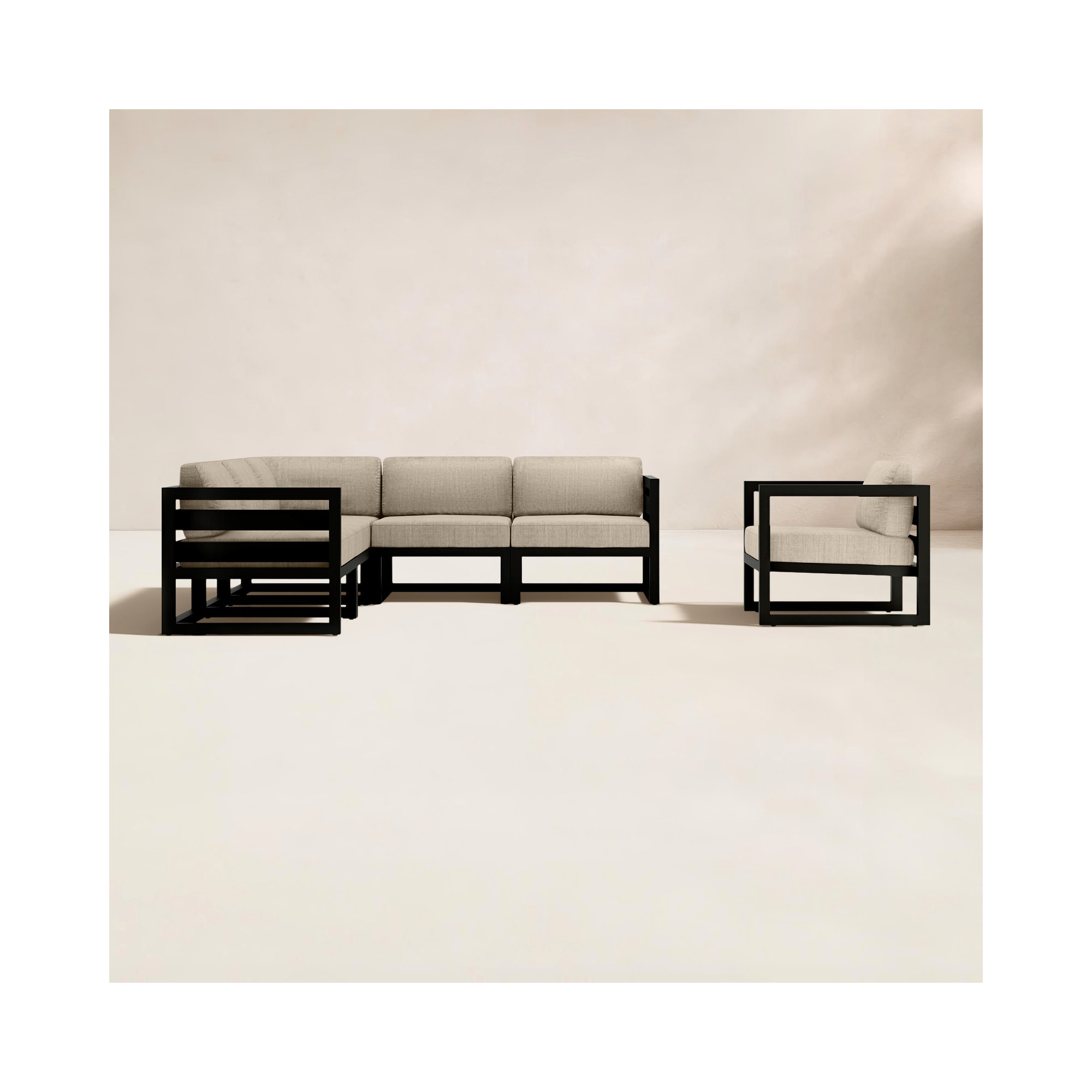 Smith 94" Outdoor Sectional with Sunbrella® Cushions, Canvas Flax Sunbrella® Canvas, Black