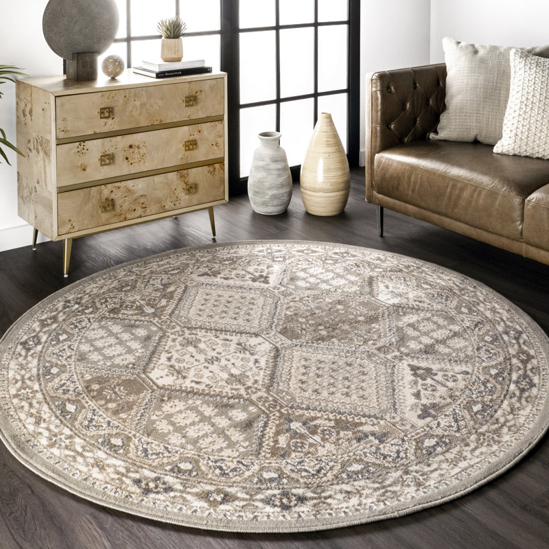 Tapis traditionnel carreauté gris / beige tissé à la machine Daye, Tapis de couloir 2 pi 6 po x 12 pi