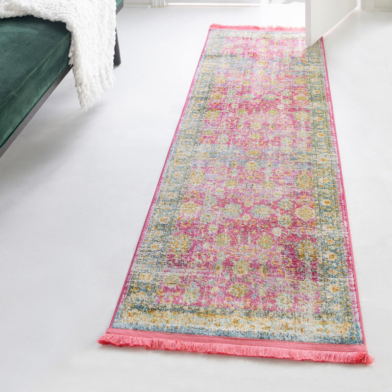 Haefner Floral Machine Made Power Loom Polypropylene Pink Indoor Area Rug, Runner 2'7" x 13'1"